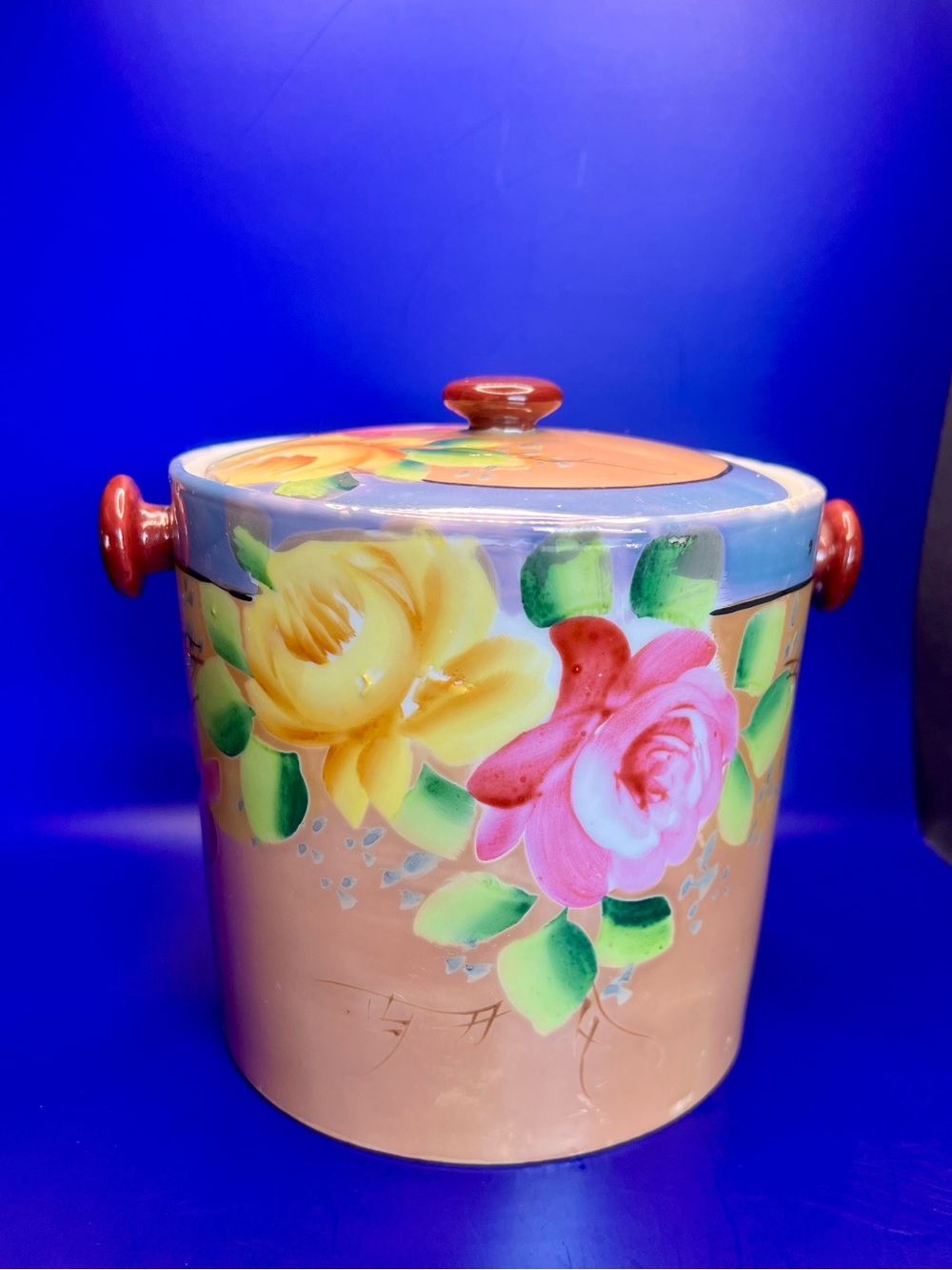 Vintage Hand-Painted Floral Iridescent Porcelain Ice Bucket | Made in Japan